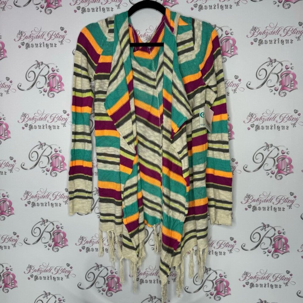 Rip curl sweater cardigan nomad striped tropical knitted with hood and tassles - Picture 5 of 12